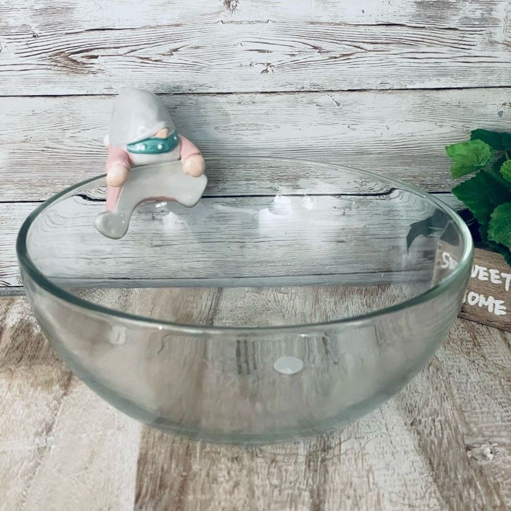 NWT Gorgeous Big 8” Glass Food container with Ceramic Hanging Removable Gnome